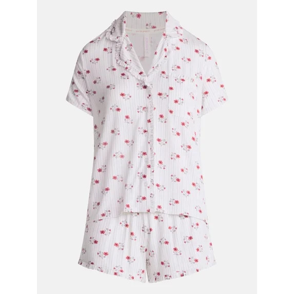 Joyspun Women’s Modal-Blend Ruffle Trim Notch Collar Top and Shorts Pajama Set, 2 Piece, Sizes ... | Walmart (US)
