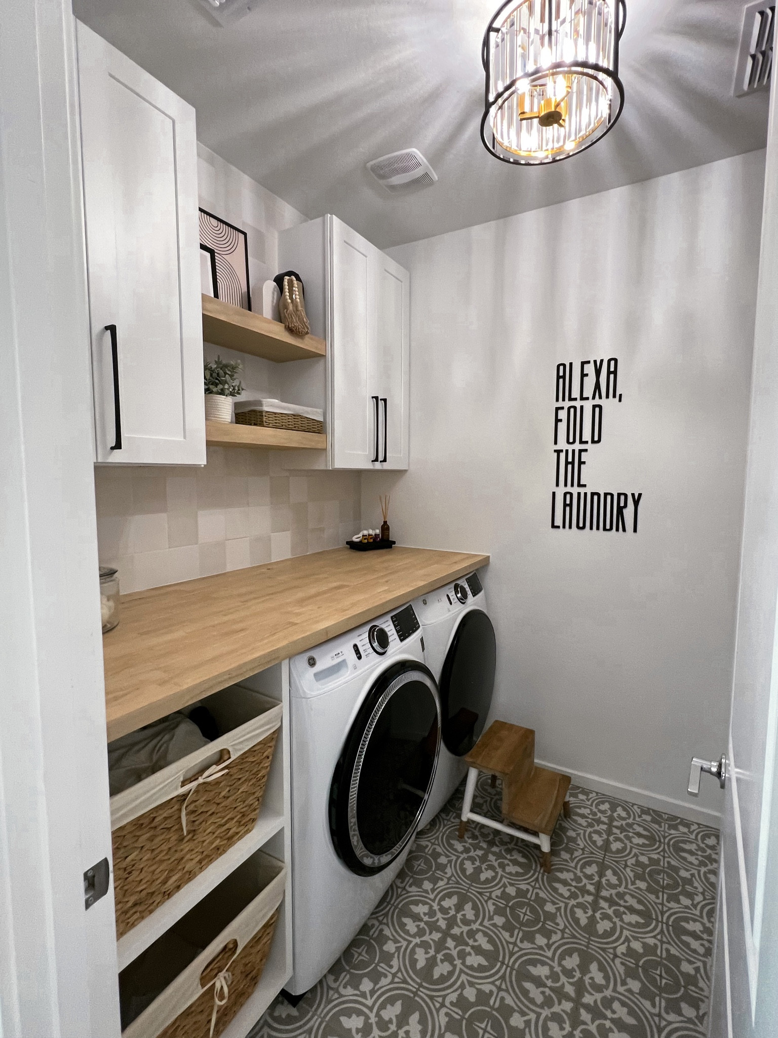 Laundry room details! The Alexa letters are 7” and 15% off with code MELISS15 - Etsy find! The decor is mostly Amazon and stool is linked. Light is a target find

#LTKhome #LTKunder100 #LTKunder50
