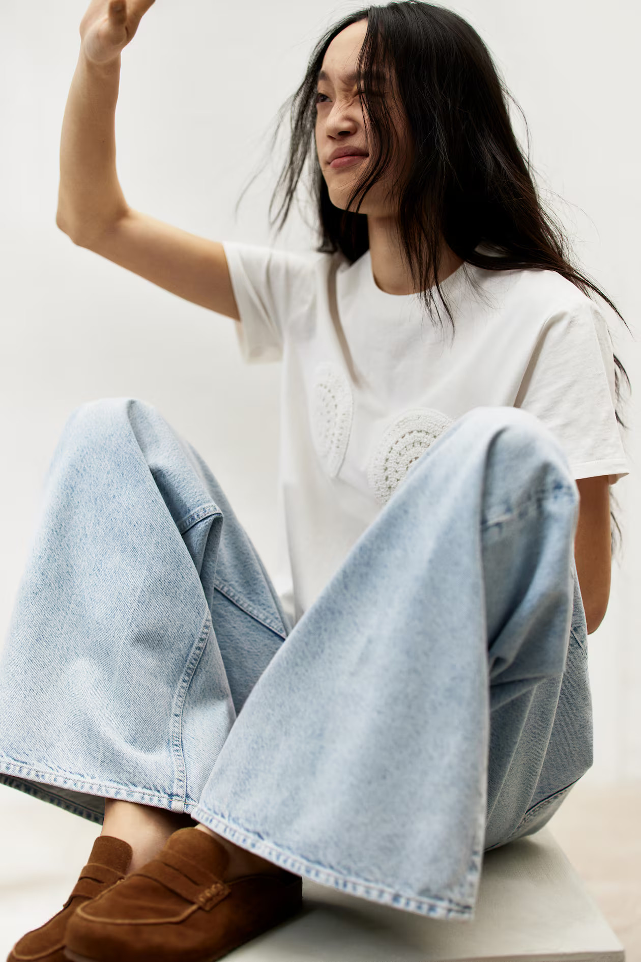 Motif-detail T-shirt - White/Seashells - Ladies | H&M GB | H&M (UK, MY, IN, SG, PH, TW, HK)