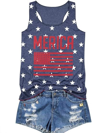Chulianyouhuo Women 4th of July Tank Tops American Flag Print Sleeveless T-Shirts Tees Casual Ves... | Amazon (US)