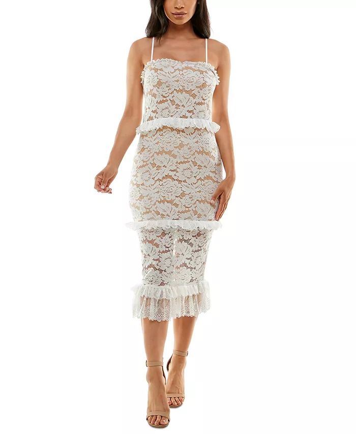 Sleeveless Lace Ruffled-Trim Midi Dress | Macys (US)