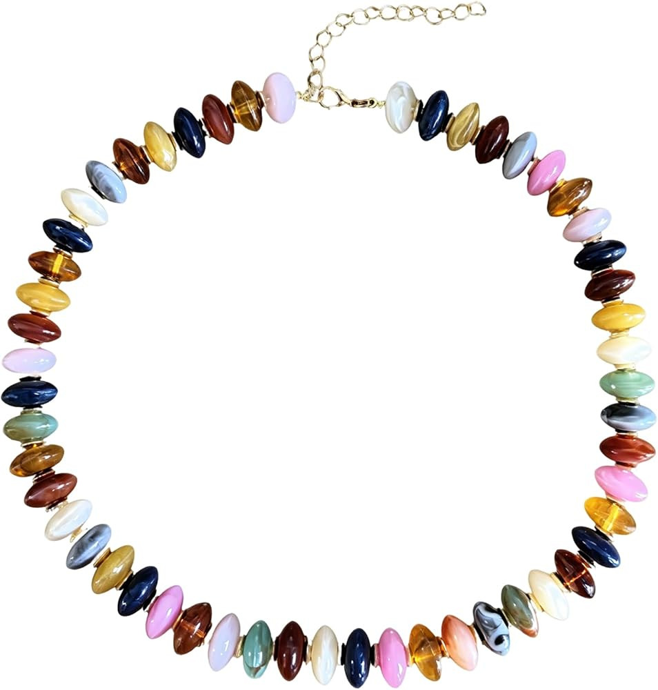 MAGIDOVE Resin Beaded Necklace for Women Chunky Colorful Beaded Necklace for Women | Amazon (US)