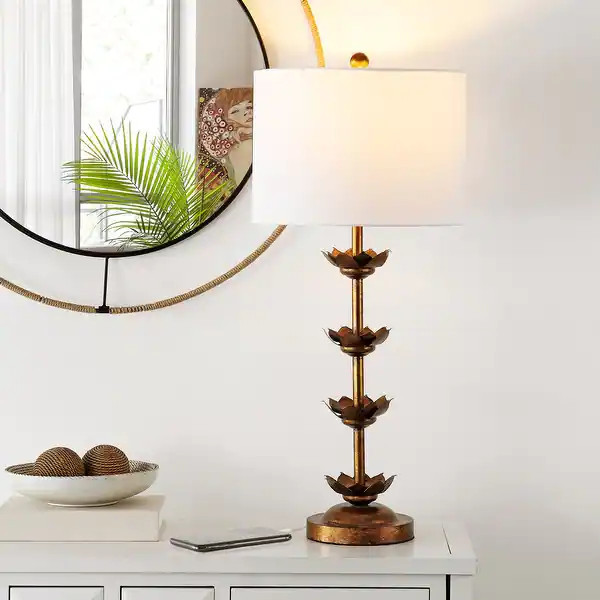 SAFAVIEH Lighting 32-inch Lani Antique Gold Leaf Table Lamp (Set of 2). - 14" W x 14" D x 32" H | Bed Bath & Beyond