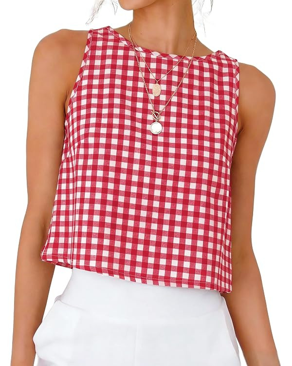 Kinghua Womens Gingham Crop Tank Tops 2026 Summer Sleeveless Vest Top | Amazon (US)