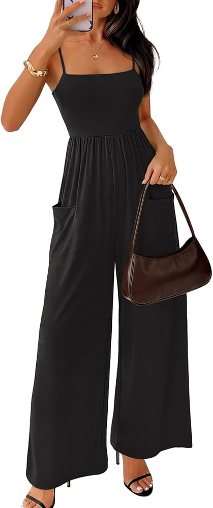 MEROKEETY Women's Summer Casual Rompers Sleeveless Spaghetti Strap Boho Wide Leg Jumpsuits Travel... | Amazon (US)