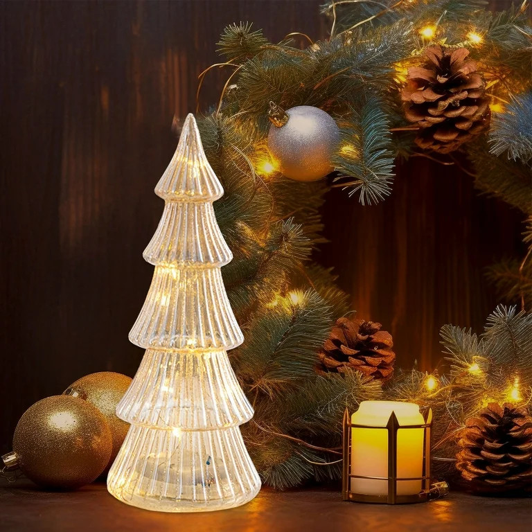 Quinlirra Clearance Mercury Glass Christmas Tree Lighted Table Top Christmas Trees with Lights Gl... | Walmart (US)
