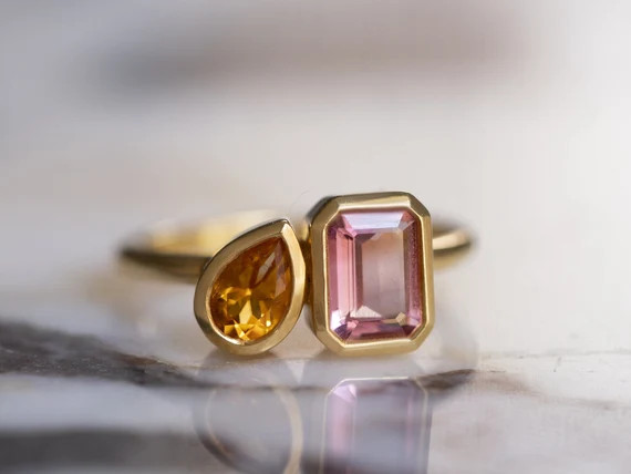 Cybele Fancy Sapphire Toi Et Moi Emerald Ring by Narria Fine | Etsy | Etsy (US)