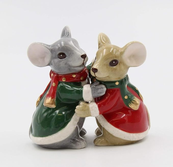 Fine Ceramic Christmas Holidays Mouse Couple Hugging Salt & Pepper Shakers Set, 3-3/8" H | Amazon (US)