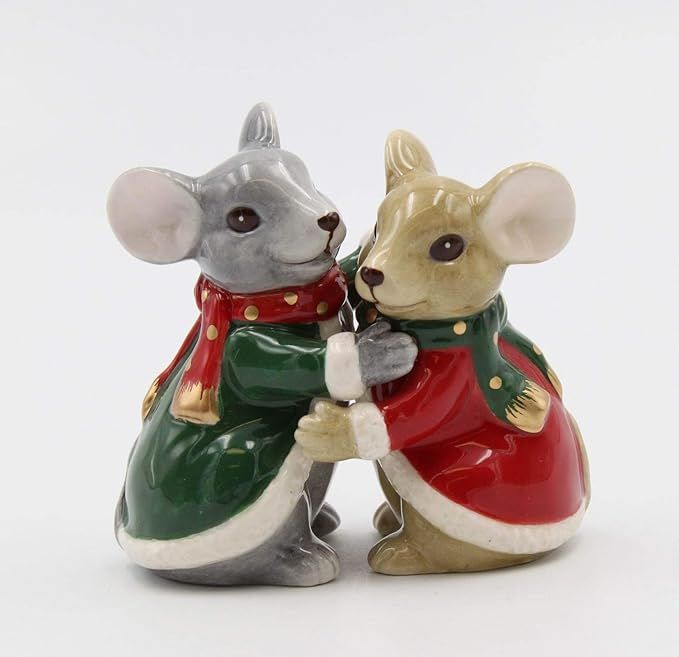 Fine Ceramic Christmas Holidays Mouse Couple Hugging Salt & Pepper Shakers Set, 3-3/8" H | Amazon (US)