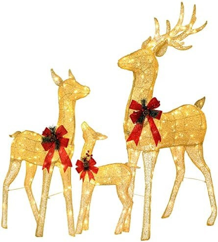 Hykolity 3-Piece Lighted Christmas Deer Family Set with 240 Warm White LED Lights, Outdoor Christmas | Amazon (US)