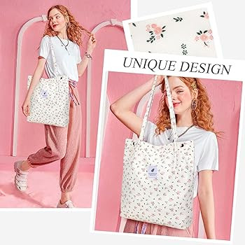 Tote Women Girls, Large Capacity Corduroy Reusable Grocery Shoulder Bag with Inner Pockets | Amazon (US)