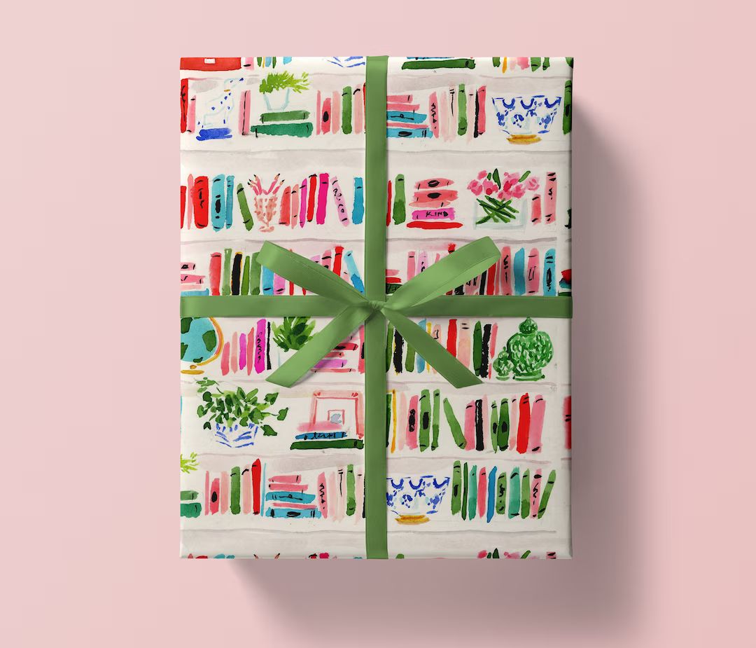 Wrapping Paper: Bright Bookshelf christmas Holiday - Etsy Canada | Etsy (CAD)