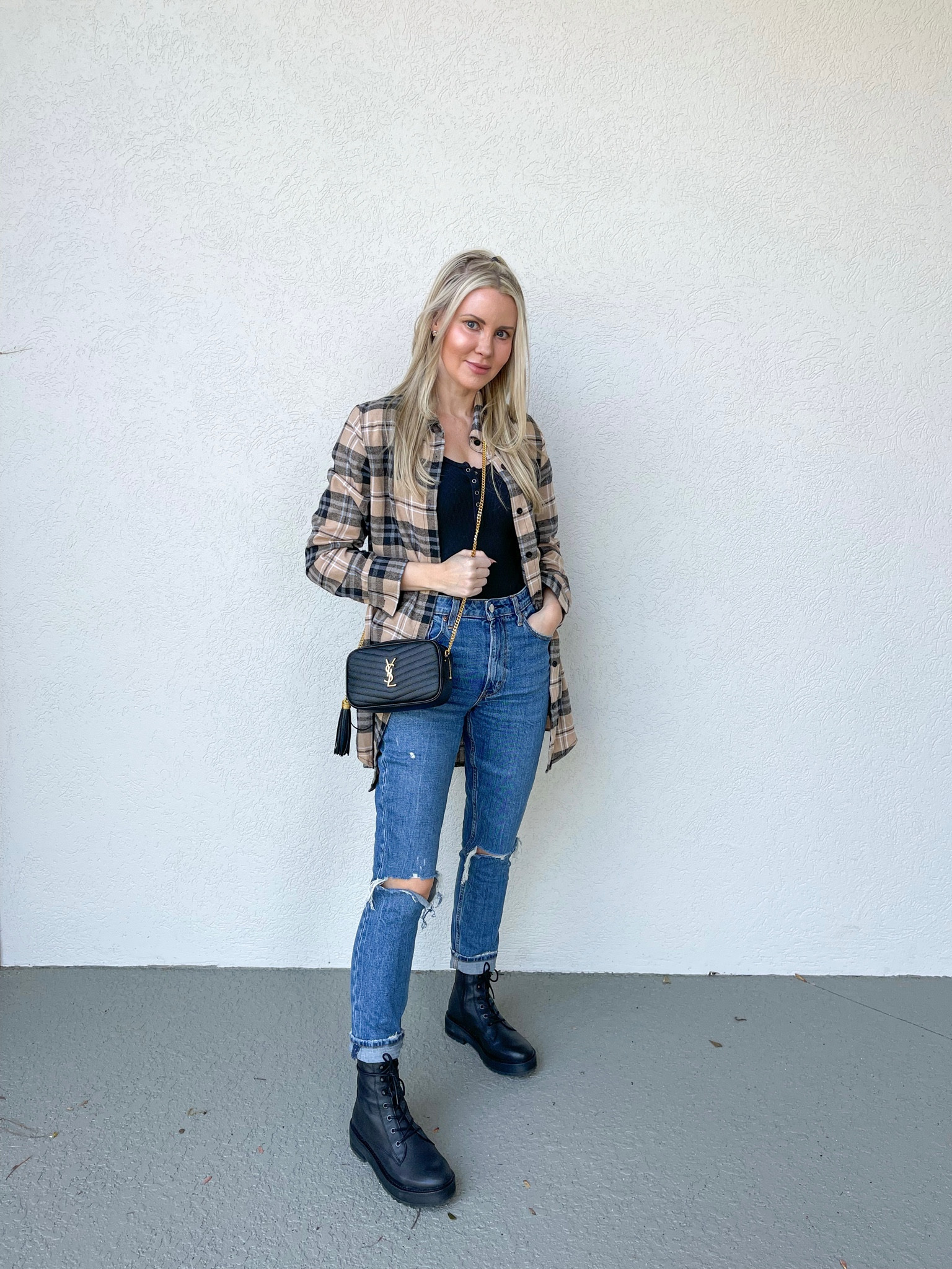 Love these boots from Abercrombie!

Weekend outfit, jeans, combat boots, ysl crossbody, plaid button down, black bodysuit 

#LTKstyletip #LTKshoecrush #LTKitbag