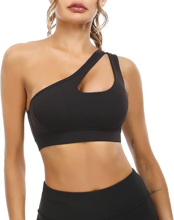 Sykooria Womens One Shoulder Sports Bras Workout Yoga Bras Sexy Cute Medium Support Crop Tops | Amazon (US)