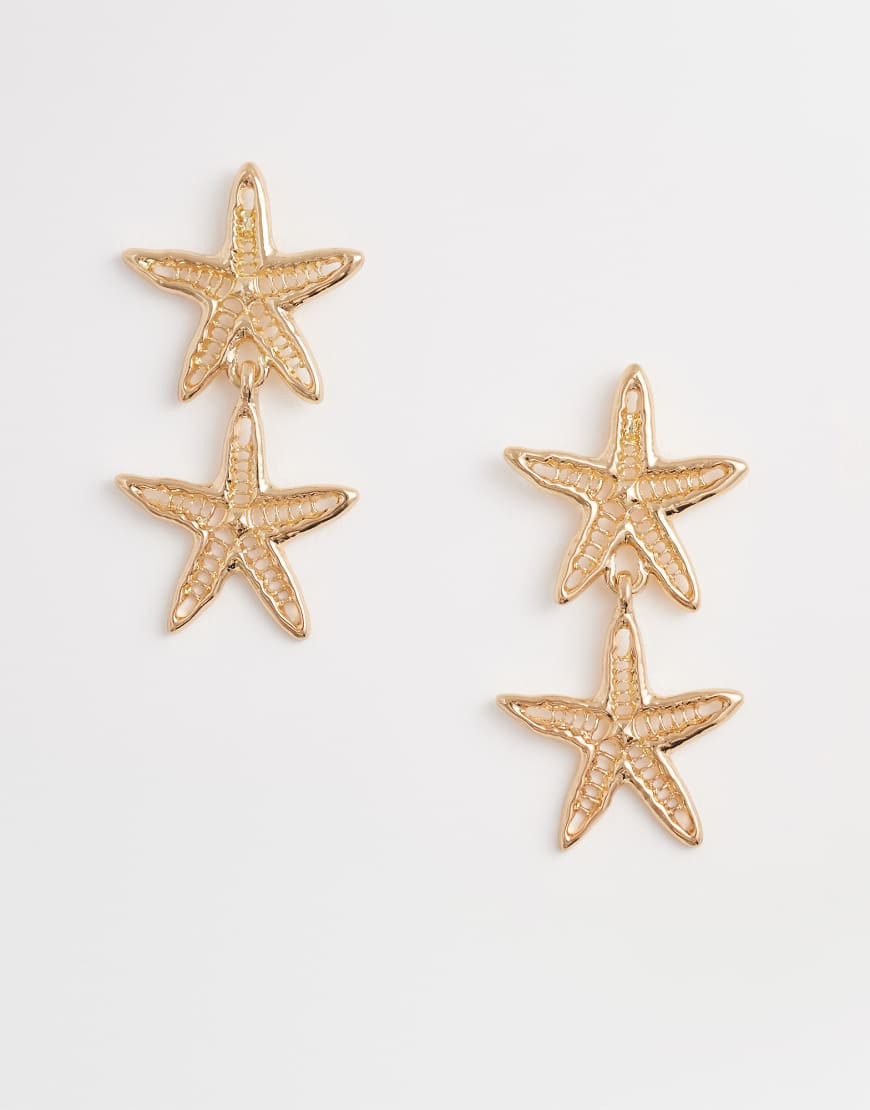 Accessorize starfish double drop earrings in gold | ASOS (Global)