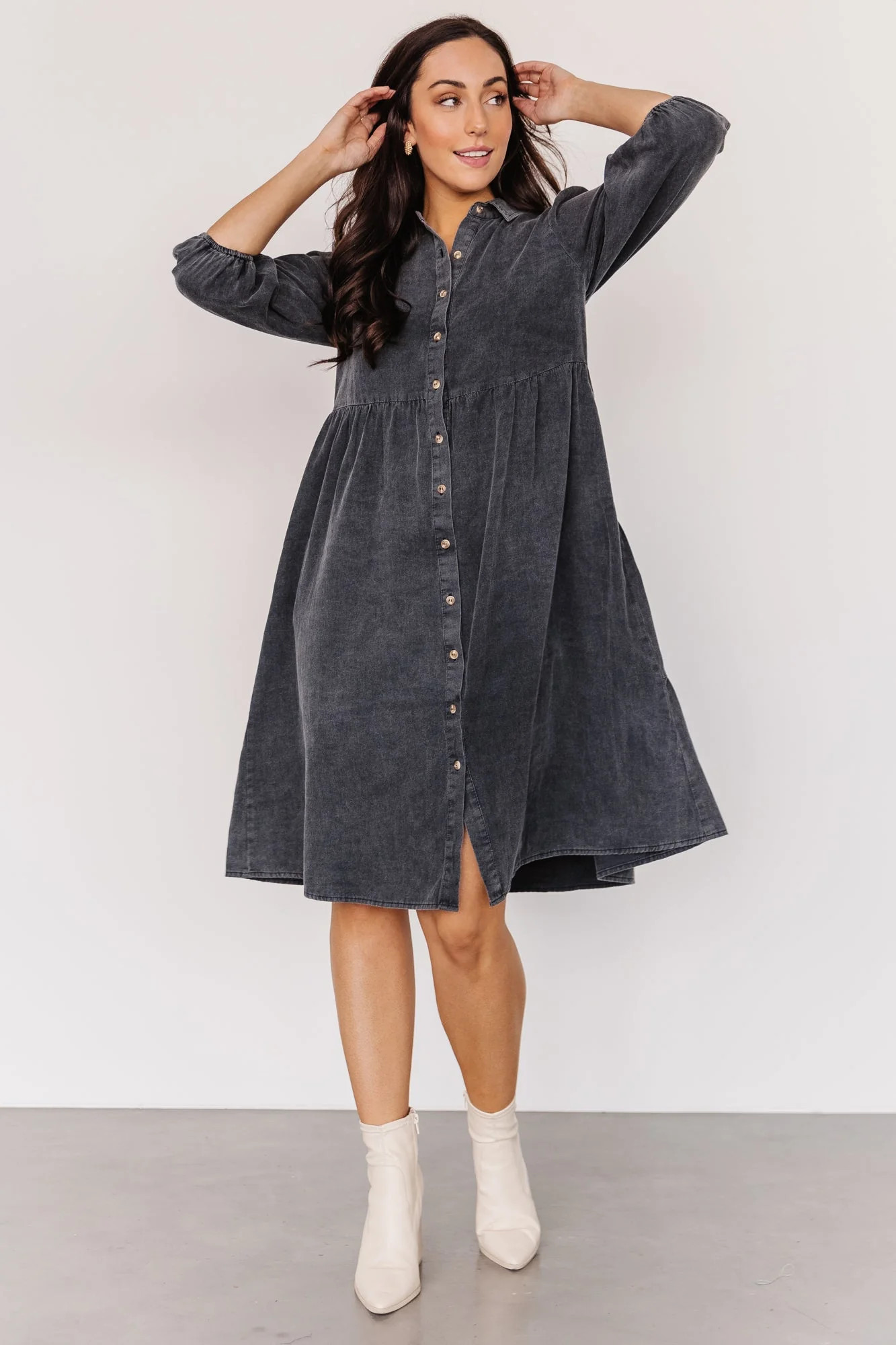 Sari Babydoll Dress | Washed Black | Baltic Born