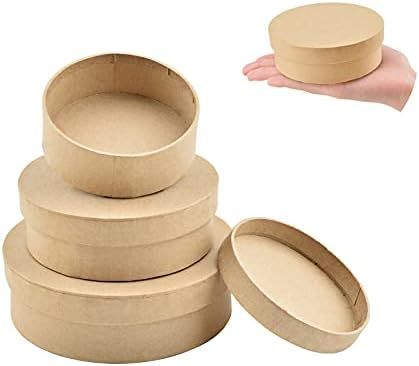WANDIC Set of 3 Paper Mache Boxes, Small Round Kraft Paper Boxes Papier Mache Boxes with lids Rou... | Amazon (US)