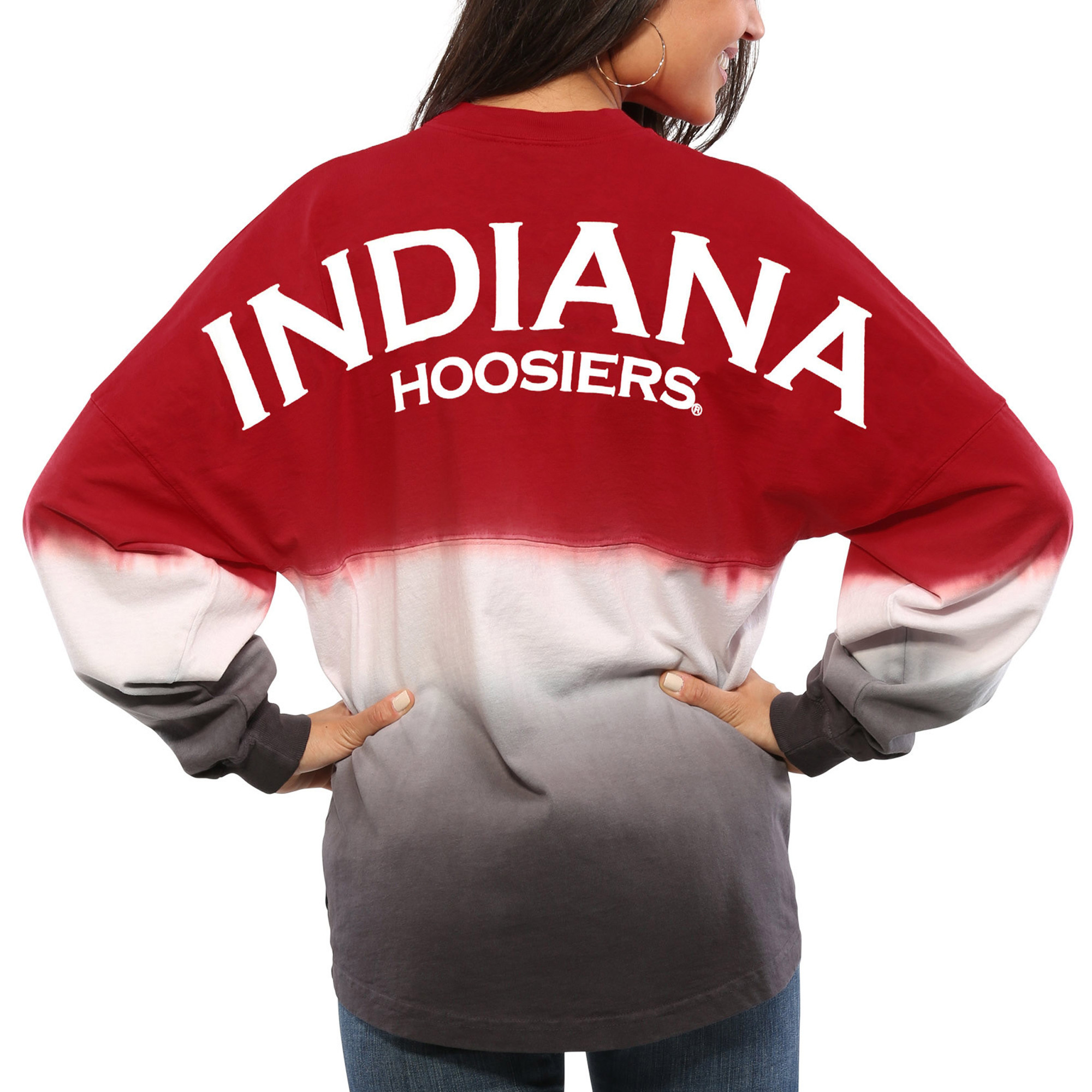 Women's Crimson Indiana Hoosiers Ombre Long Sleeve Dip-Dyed Spirit Jersey | Fanatics