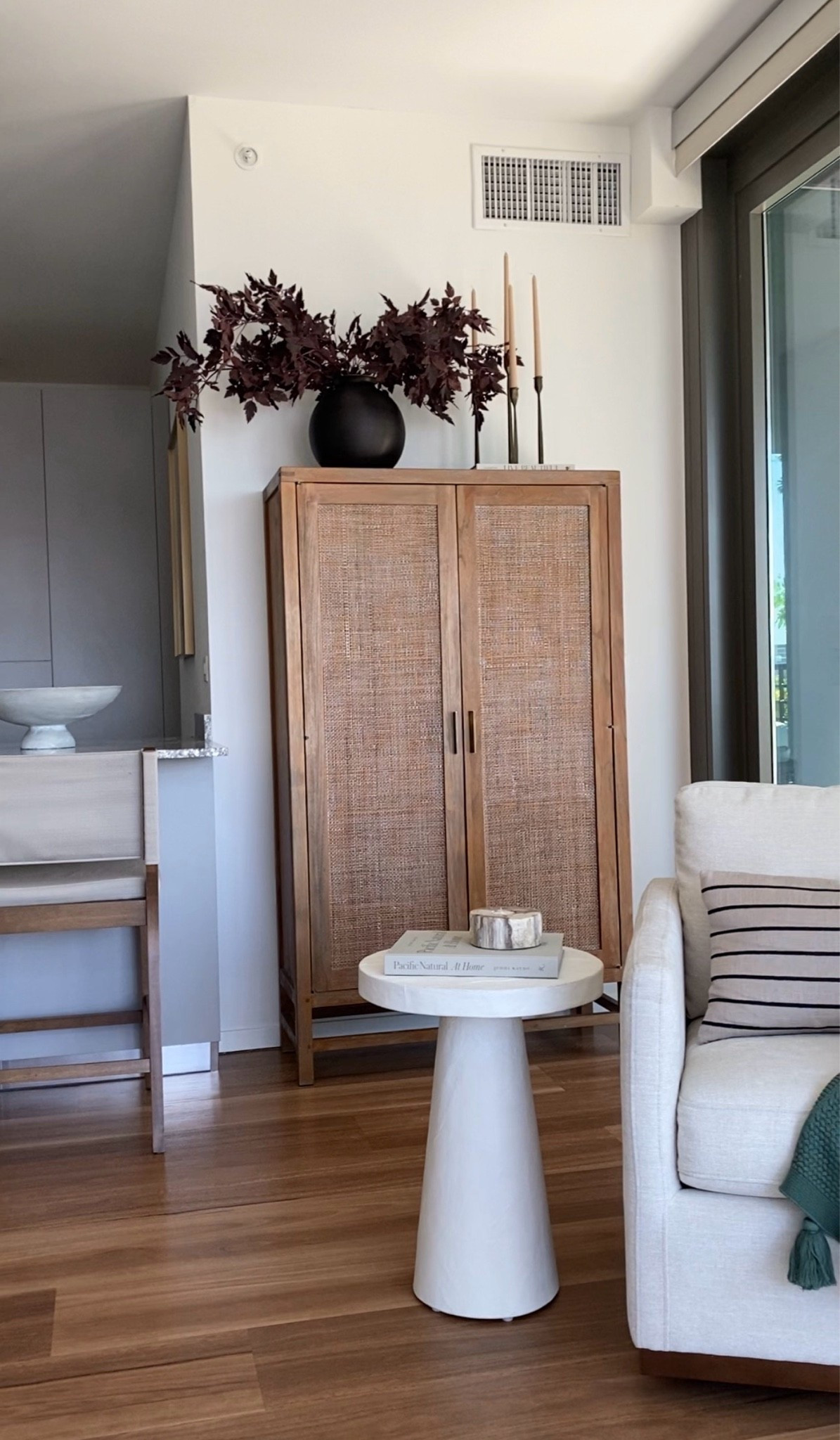 Organic modern styling / cane teak cabinet🤍

#LTKHome