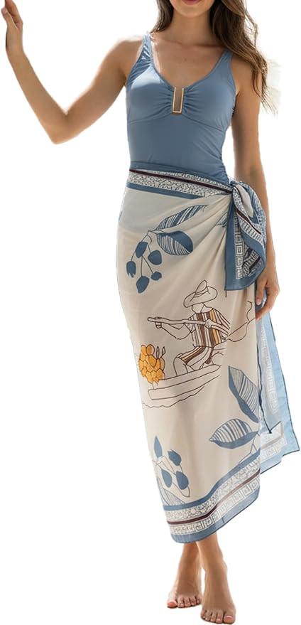Women’s One Piece Swimsuit with Skirt Retro Tummy Control Bathing Suit Set with Wrap Cover Up | Amazon (US)