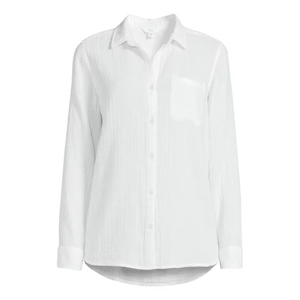 Time and Tru Women's Oversized Button Front Shirt, Sizes XS-XXXL | Walmart (US)