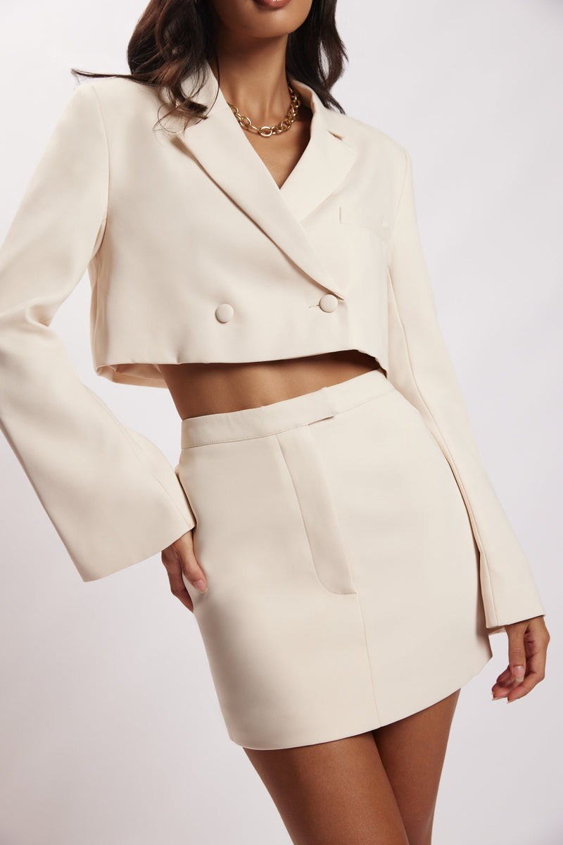 Josie Crepe Mini Skirt - Cream | MESHKI US