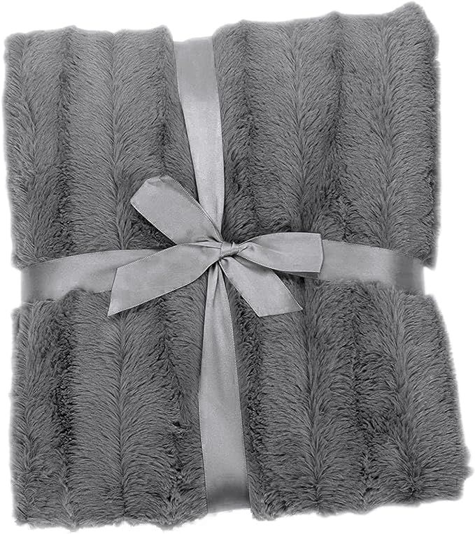 Cheer Collection Ultra Soft Fuzzy Faux Fur Throw Blanket, Hypoallergenic Classy Modern Decor Reve... | Amazon (US)