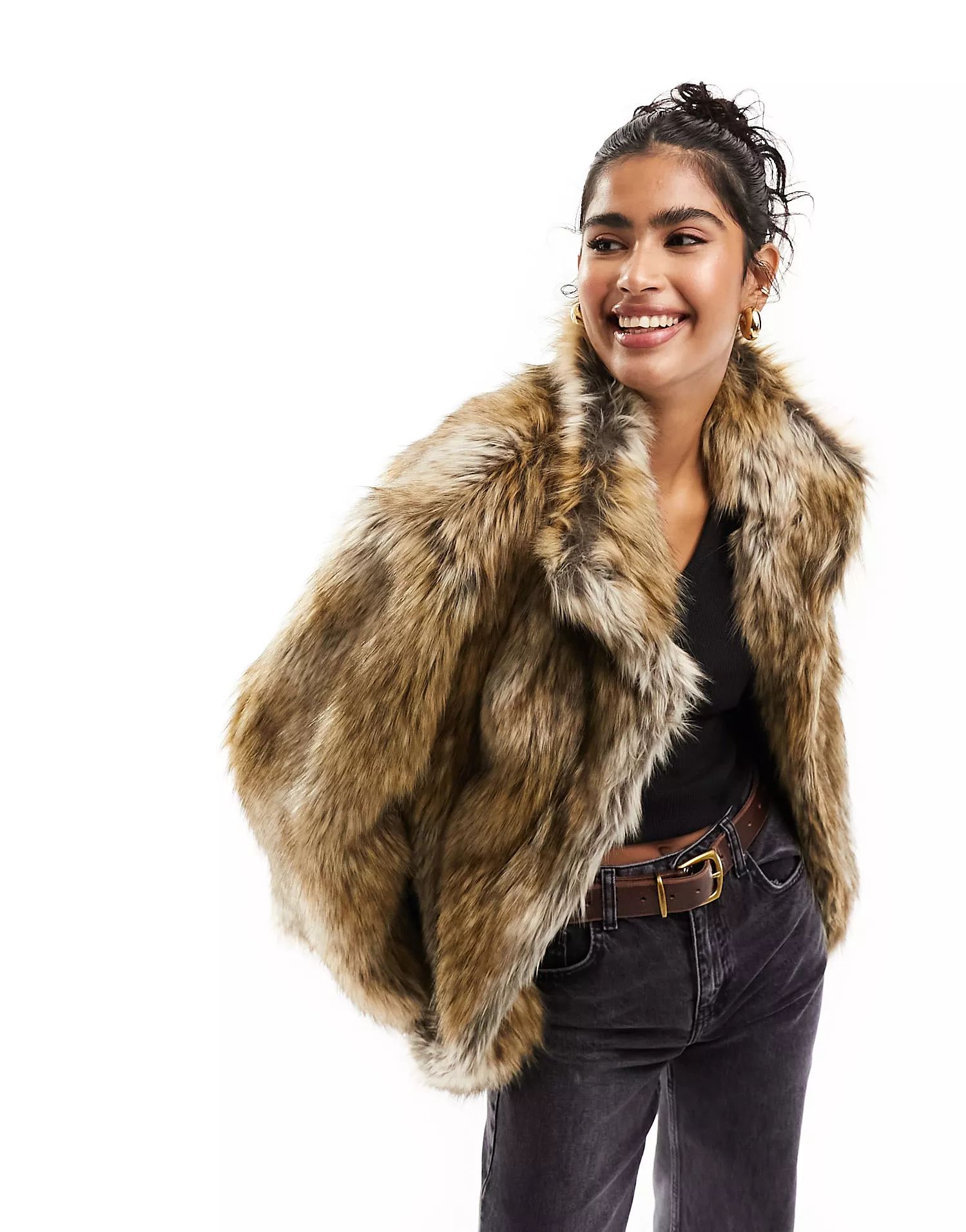 ASOS DESIGN tipped fur jacket in brown | ASOS (Global)