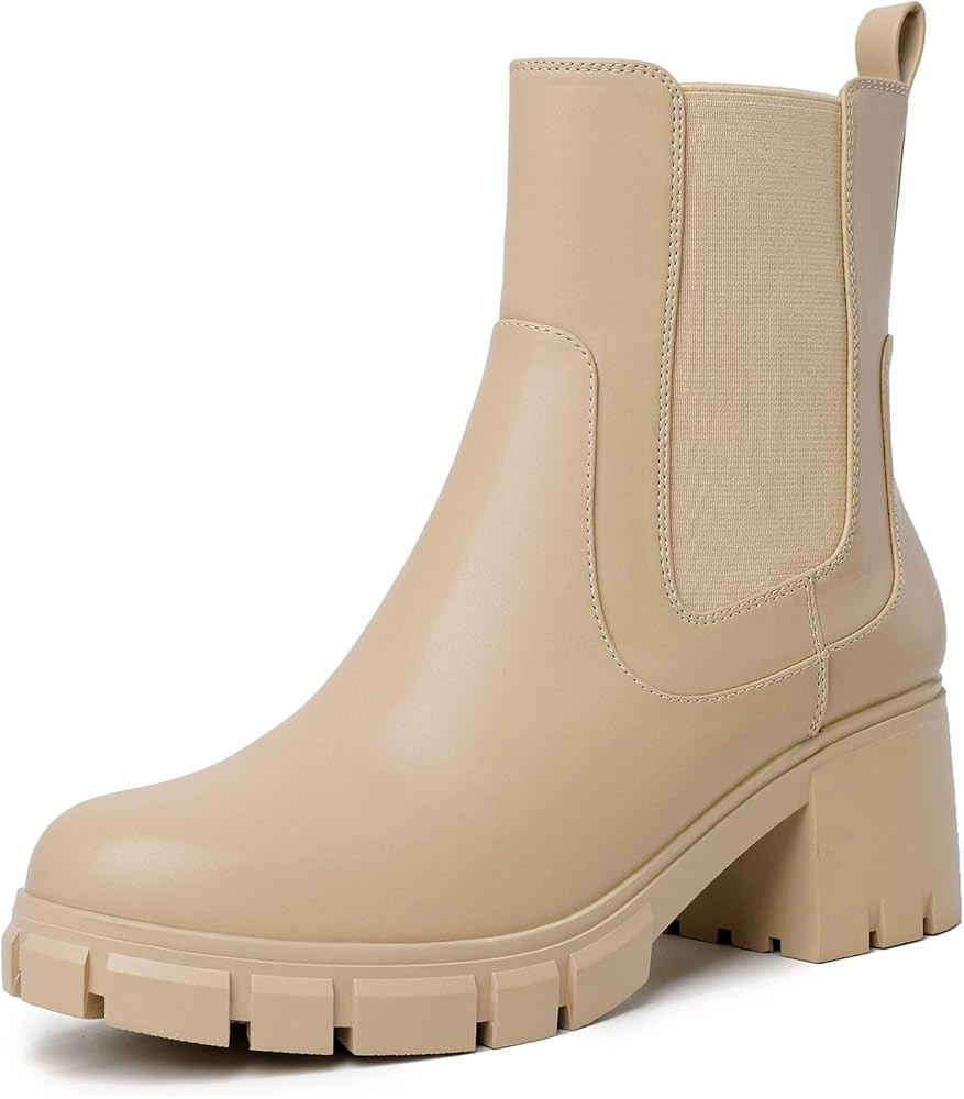 Sasuwa Women's Chelsea Boots Lug Sole Chunky Heel Slip on Ankle Booties | Amazon (US)