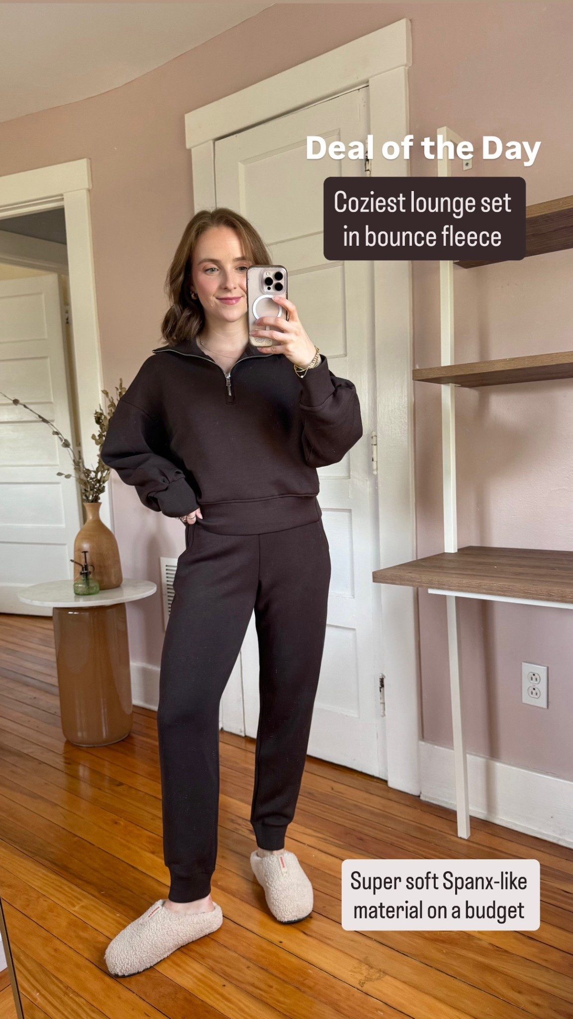 50% off the softest bounce fleece lounge set wearing xs reg 
Spanx like soft lounge material 
Perfect travel set!


#LTKPetite #LTKTravel #LTKSaleAlert