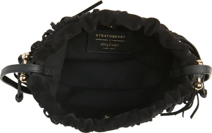 x Cinq à Sept Drawstring Fringe Suede Crossbody Bag | Nordstrom