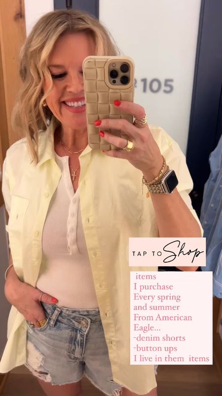  Must have pieces✔️

items 
I purchase  Every spring 
and summer From American 
Eagle…
-denim shorts tts
-button ups tts 
I live in them and most of the time you can get them on sale.

Great over down suits and perfect for travel



#LTKfindsunder50 #LTKstyletip #LTKsalealert