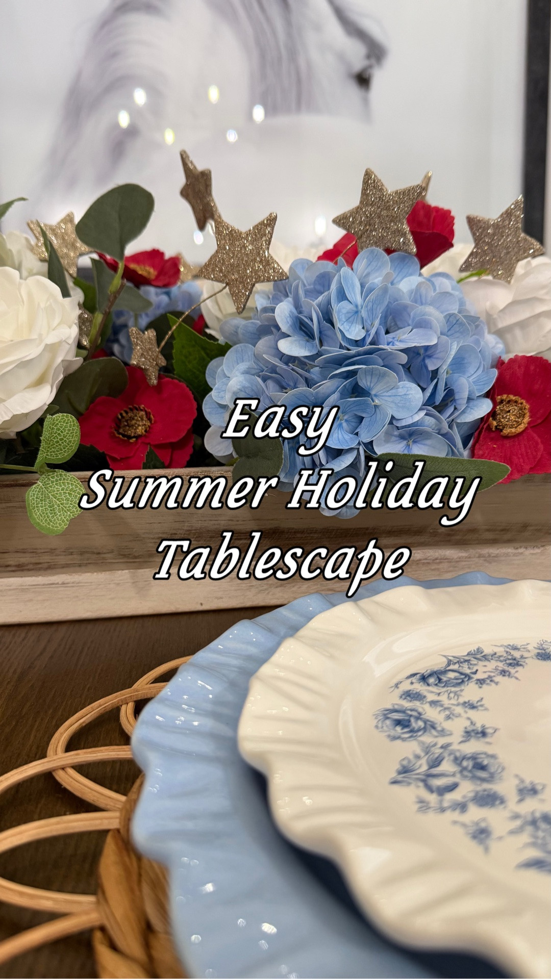 An easy Fourth of July Tablescape with my favorite real touch florals!  The sparkling star garland makes everything look so pretty and festive and would also look amazing on a Christmas tree!

#LTKSeasonal #LTKSaleAlert #LTKHome