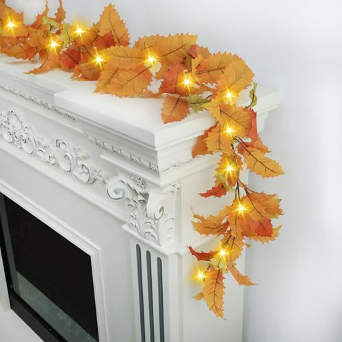 Fall Decor, 6FT Fall Garland with Lights, Artificial Fall Decorations for Home Thanksgiving Decorations Festivals Indoor and Outdoor Decorations-1Pcs | Amazon (US)