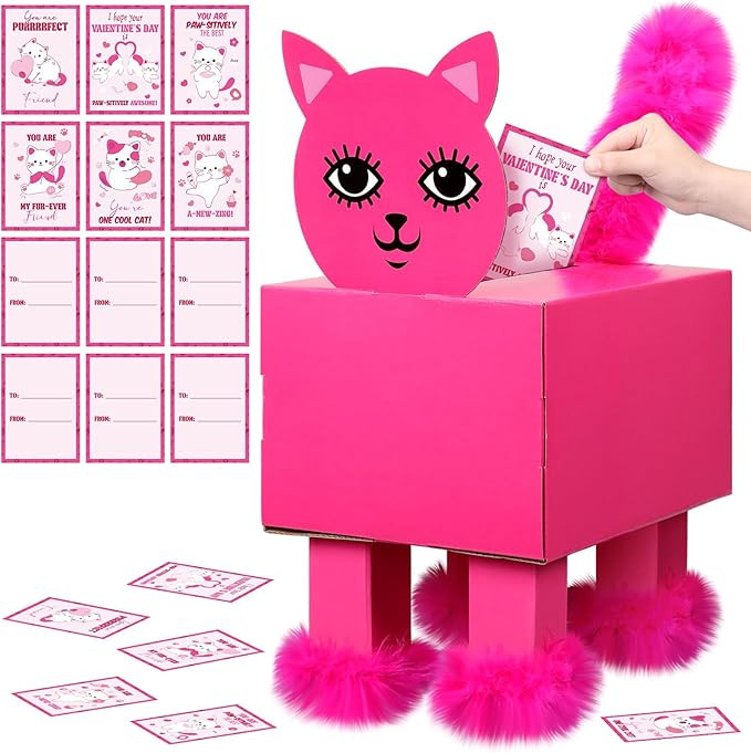 Eaasty Pink Kitty Valentine Boxes for Kids DIY Valentines Day Mailbox Kits with 32 Cute Kitty Val... | Amazon (US)