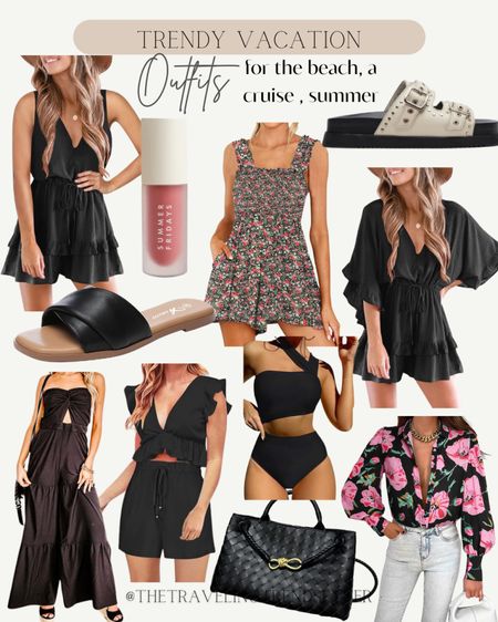 Trendy vacation outfit ideas - Amazon - black - sandals a bag - romper
- jumpsuit - swimsuit 

#LTKStyleTip #LTKTravel #LTKFestival