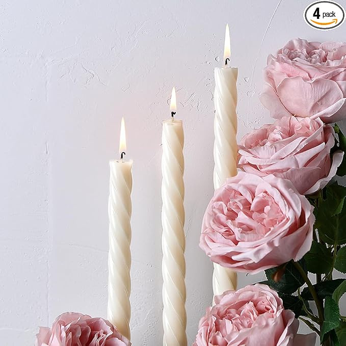 10 Inch Spiral Ivory Taper Candles, 4 Pack Unscented Dripless Long Burning Time Gloosy Fall Candl... | Amazon (US)