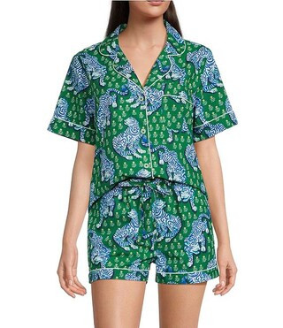 Printfresh Woven Tiger Queen Print Short Sleeve Notch Collar Shorty Pajama Set | Dillard's | Dillard's