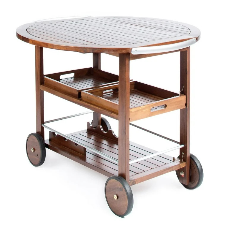 Noble House Cynthia Indoor Acacia Wood and Aluminum Bar Cart in Dark Oak | Walmart (US)