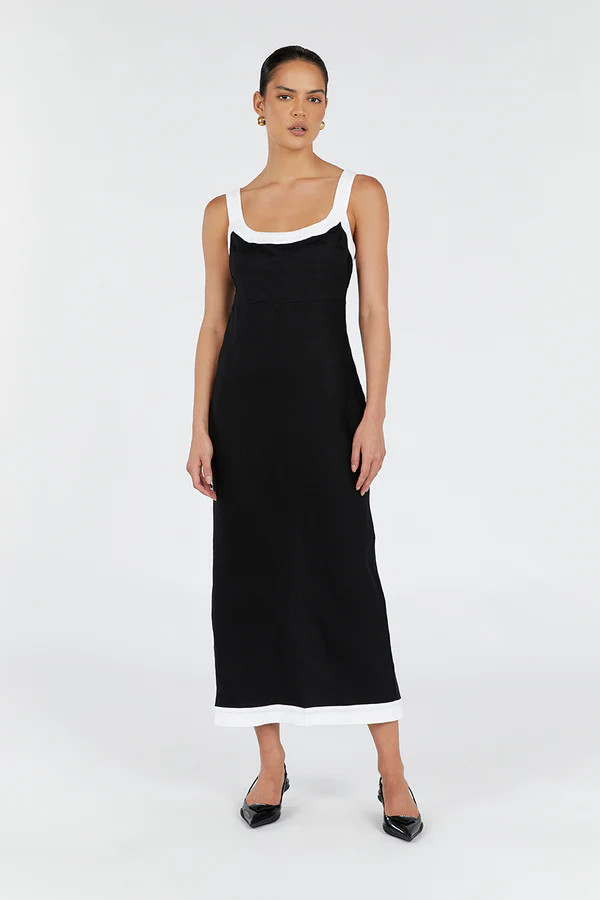 CARTER BLACK LINEN MIDI DRESS | DISSH