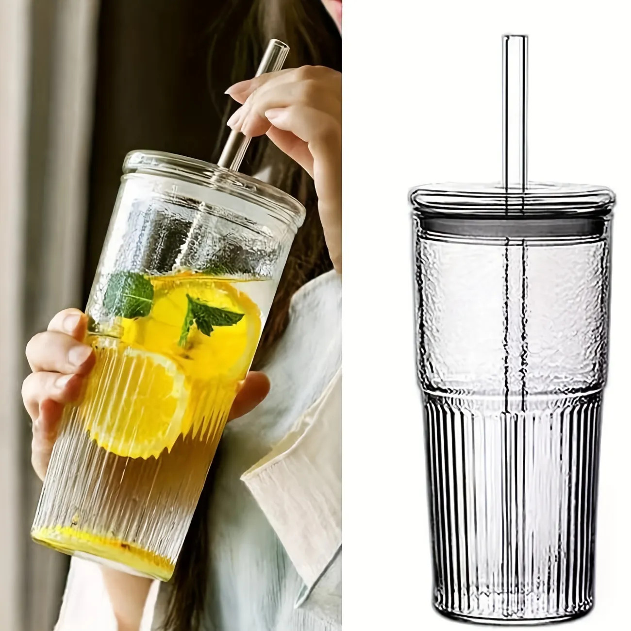 1PC Glass Tumbler With Straw And Lid 18oz, Smoothie Cups, Heat Resistant Juice Drinking Cup, Clea... | Temu Affiliate Program