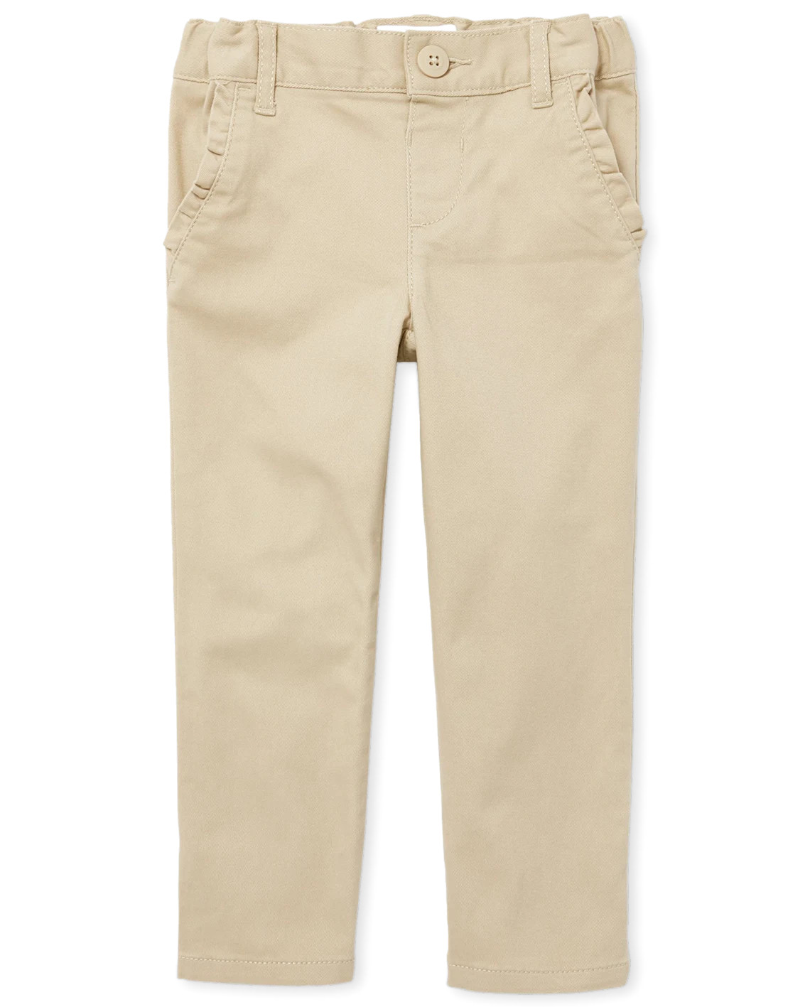 Toddler Girls Uniform Ruffle Stretch Skinny Chino Pants - tan | The Children's Place