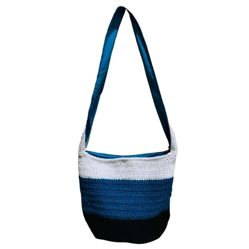 Crossbody Crochet Bag Purse, large crossbody crochet bag with metal snaps, crochet summer bag (Bl... | Amazon (US)