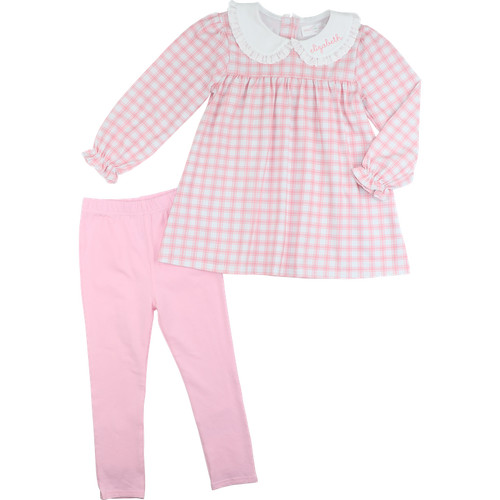 Pink And White Plaid Knit Legging Set | Cecil and Lou
