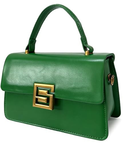 Designer Satchel Purses For Women, Small Cute Crossbody Handbag, Ladies Vegan Leather Top Handle Bags (Green) | Amazon (US)