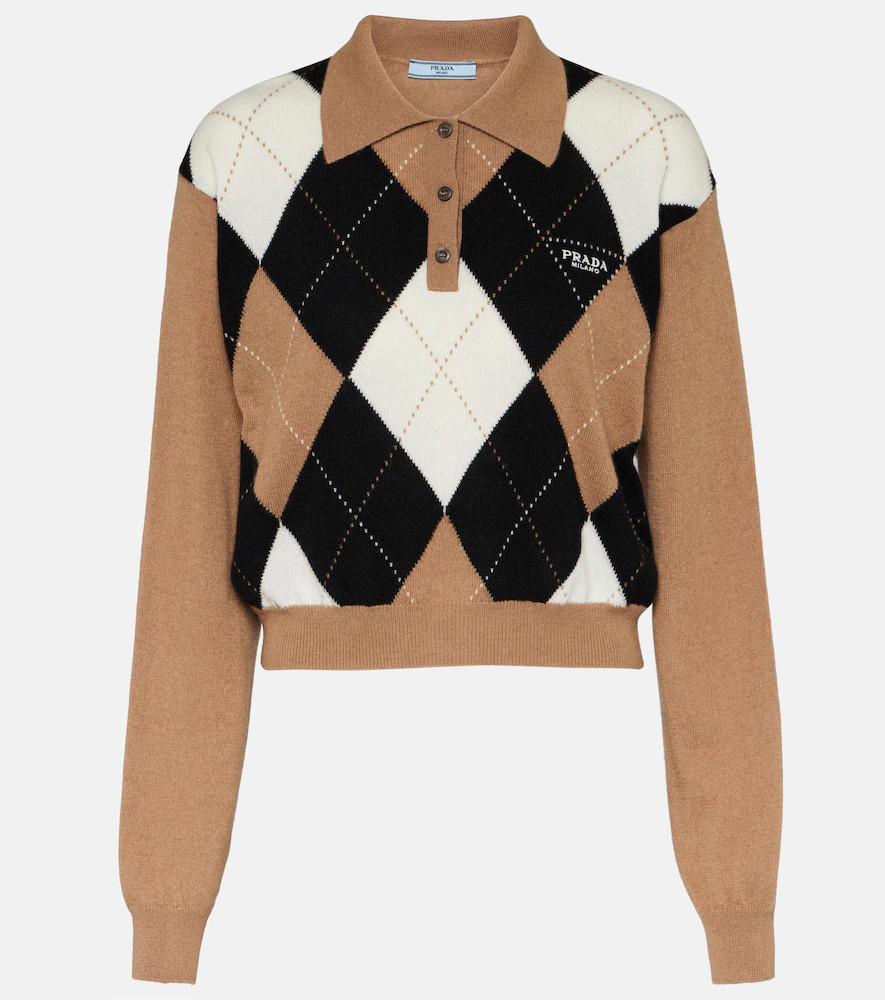 Prada Argyle cashmere polo sweater | Mytheresa (US/CA)