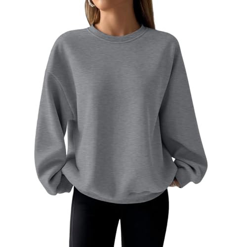 Womens Crewneck Sweatshirt Lightweight Oversized Sweatshirt Fleece Plain No Hood Cute Hoodies Y2K Comfy Fall Cotton College Outfits Crew Neck Sweatshirts Women Womens Sweatshirts, Dark Gray, Xl | Amazon (US)