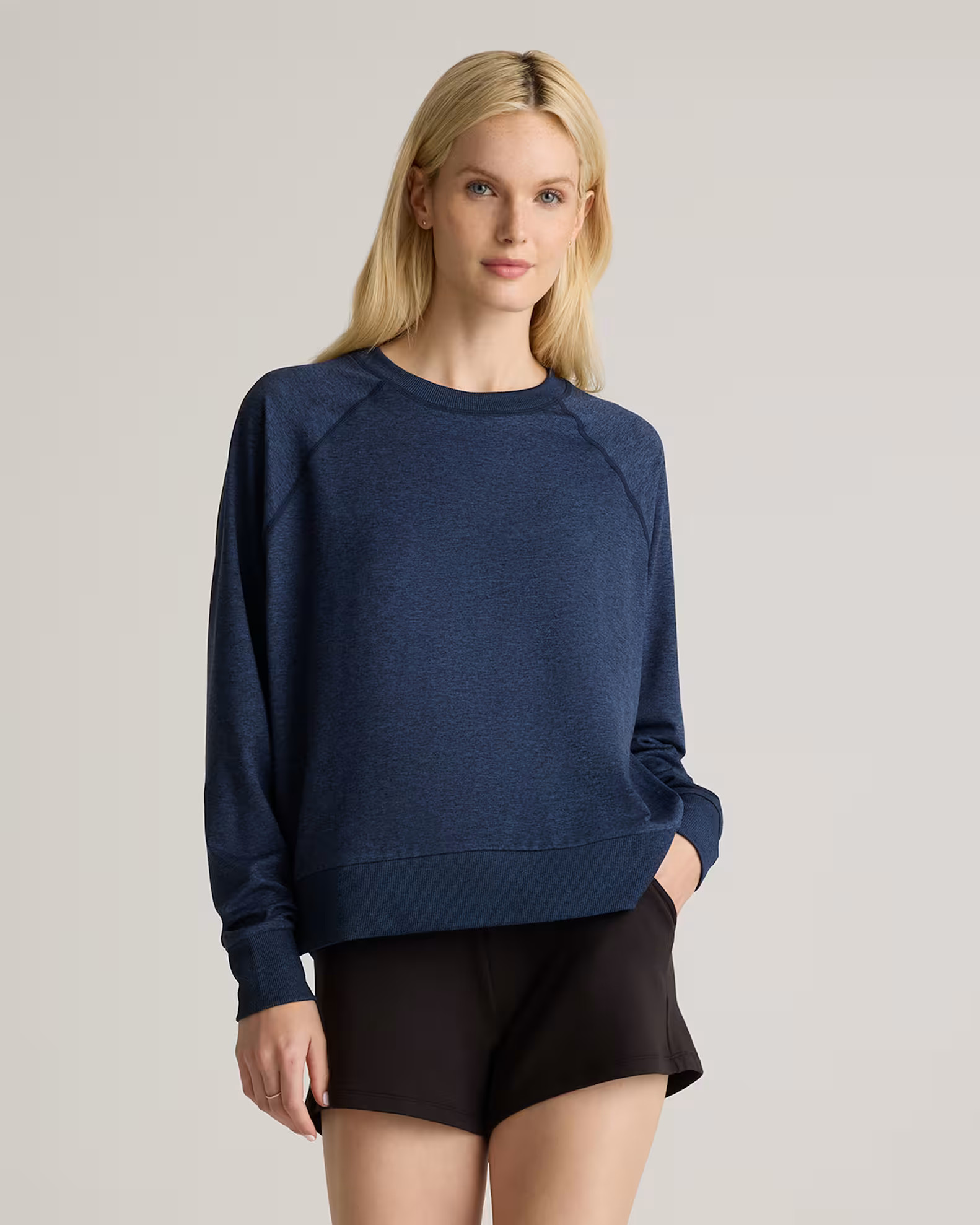 Flowknit Pullover Crew in Heather Navy | Quince