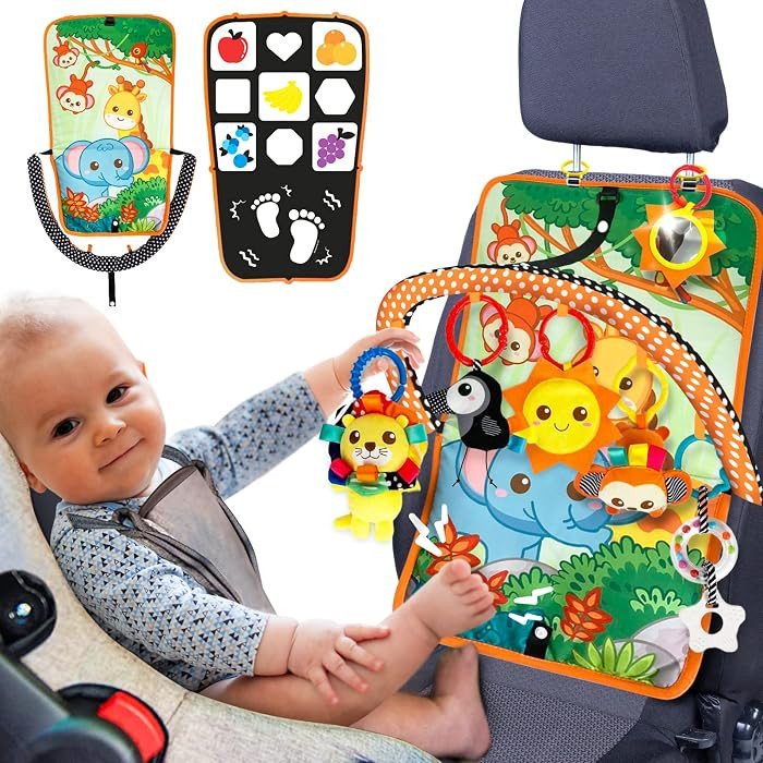 Baby Car Seat Animals Toys - Kick and Play Double Sided Infant Car Seat Toys with Plush Toys, Mir... | Amazon (US)