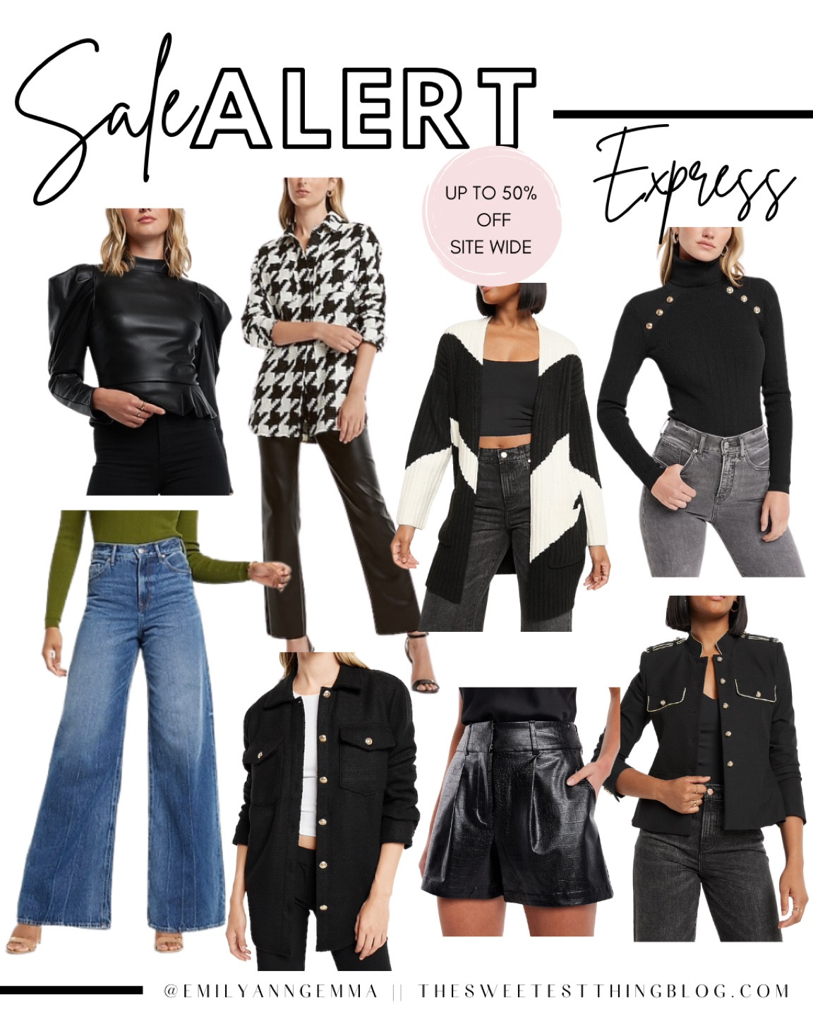 Express Sale, Express Fall Fashion, Fall Outfits, Jeans, Fall Fashion, Houndstooth Shacket, Sweater, Black Sweater with gold buttons, Faux Leather top, faux leather shorts, emily ann gemma, sale alert 

#LTKsalealert